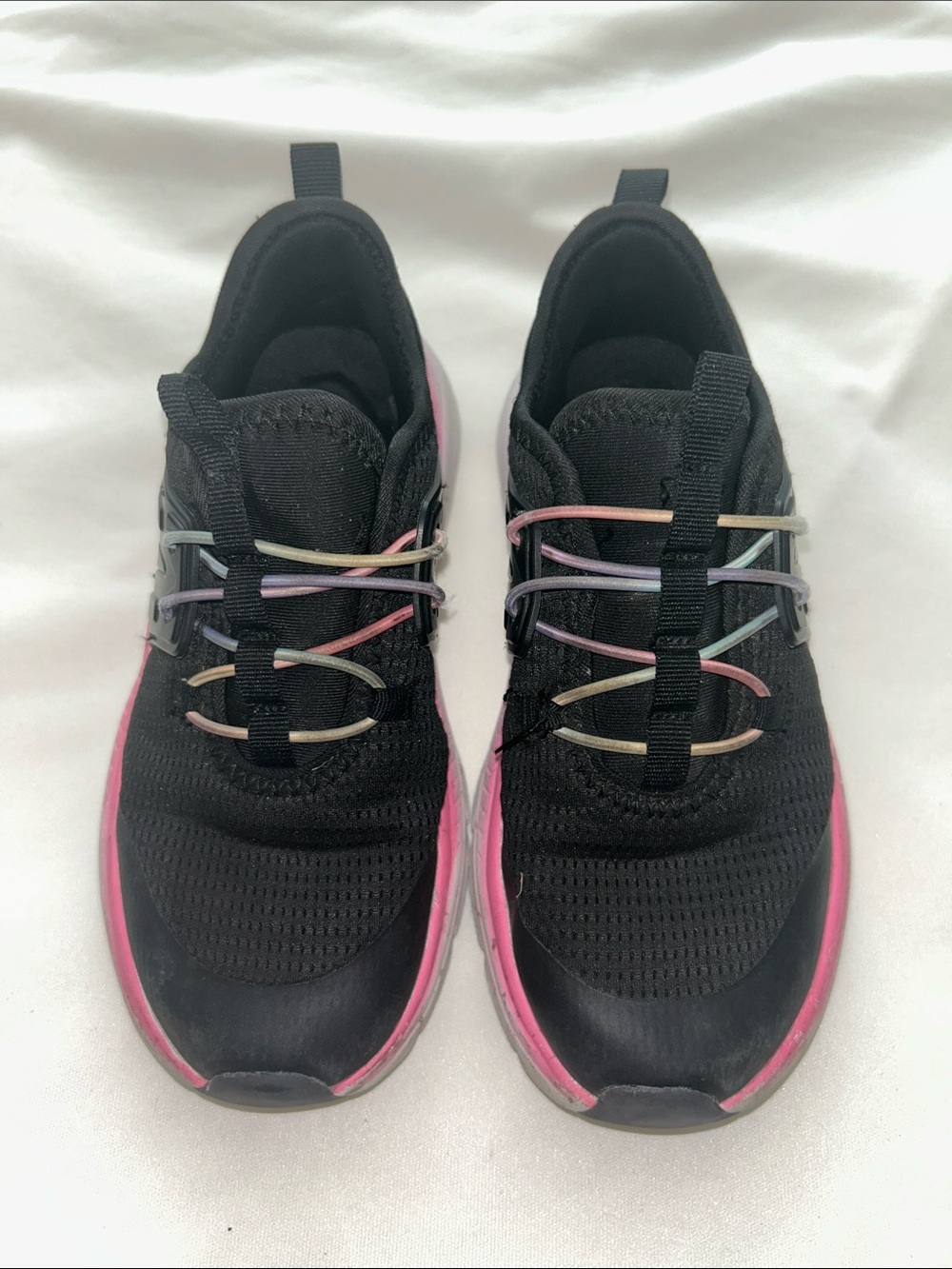 Women's Black Knit Athletic Sneakers with Pink Accent
